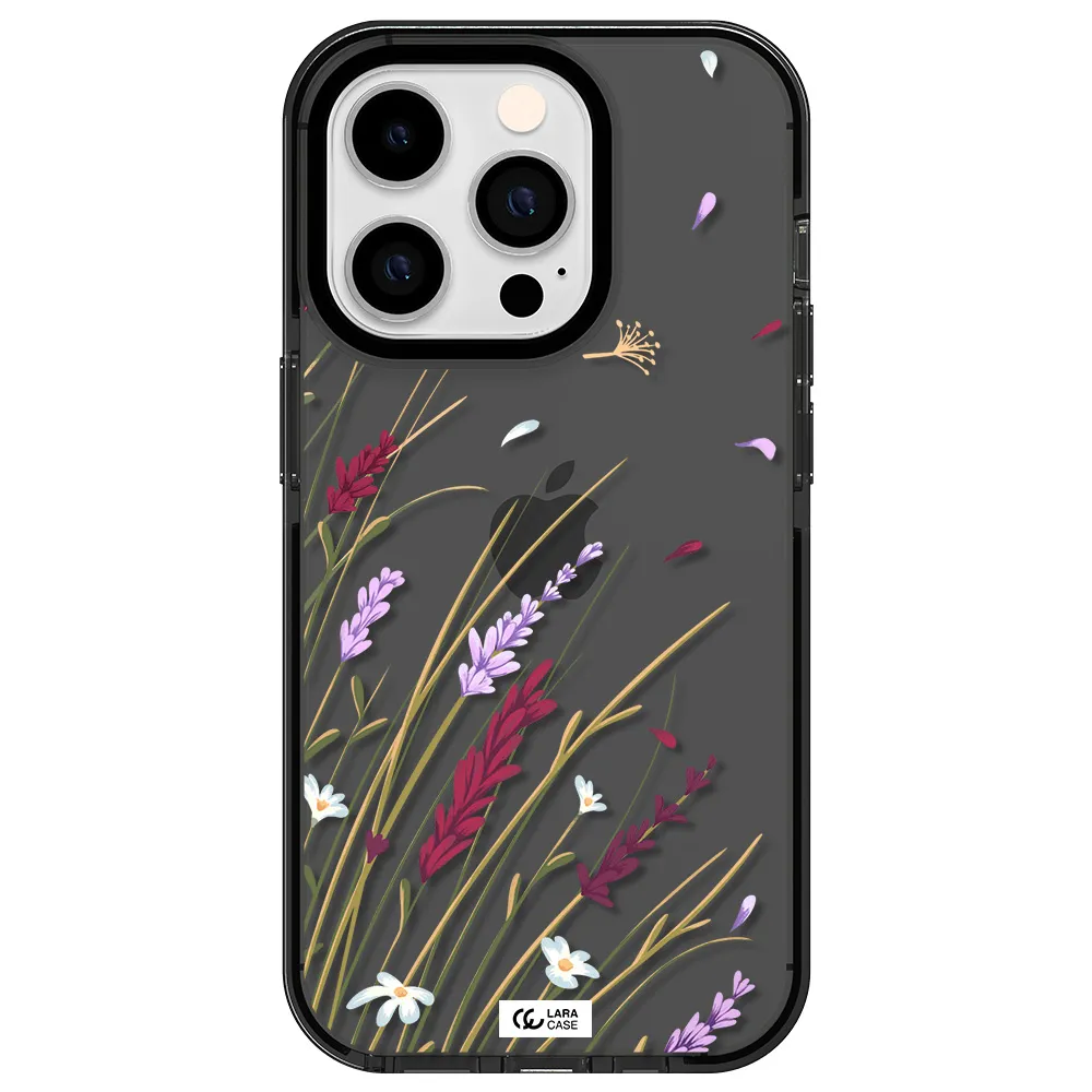 Long Grass Flower Apple iPhone 14 pro impact Smoke Black Case