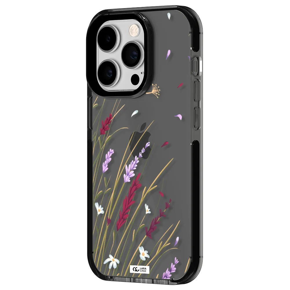Long Grass Flower Apple iPhone 14 pro impact Smoke Black Case