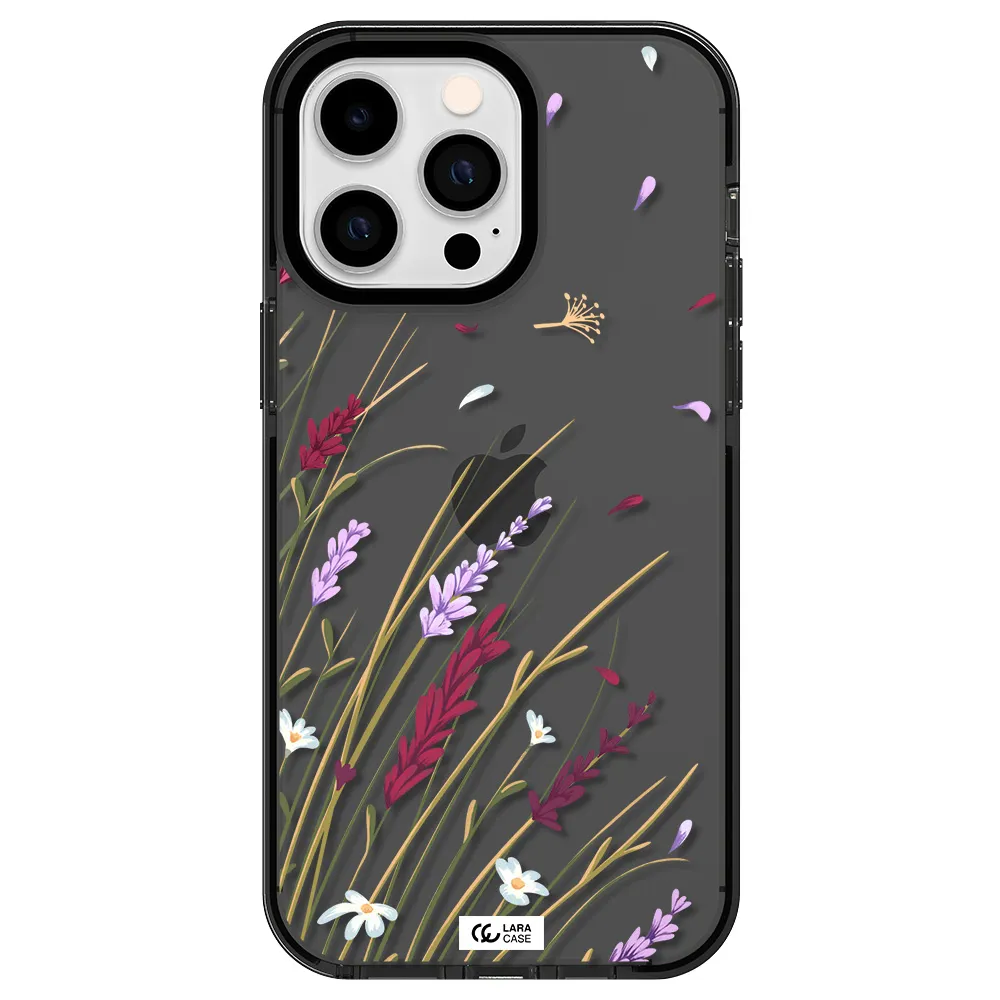Long Grass Flower Apple iPhone 14 pro max impact Smoke Black Case