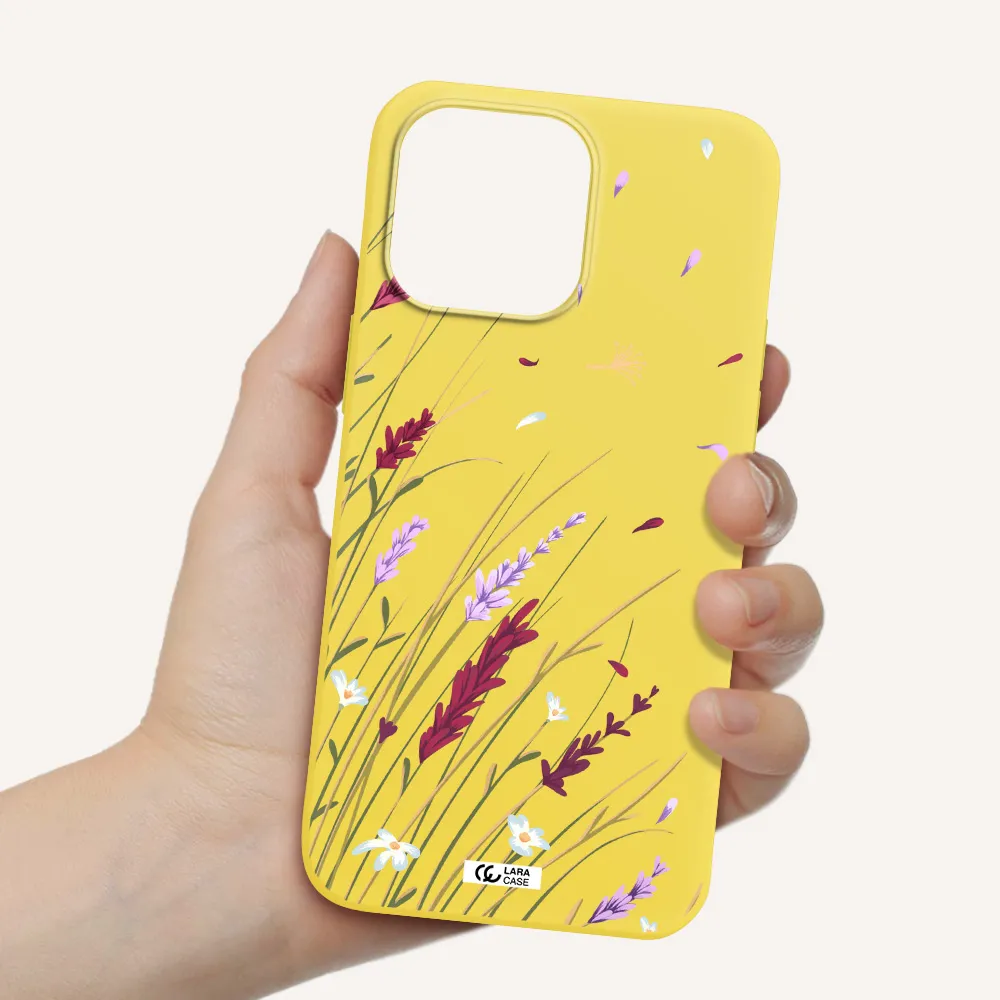 Long Grass Flower Apple iPhone 14 pro max Silicone canary yellow Case