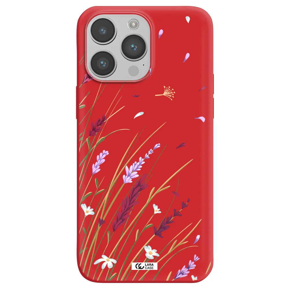 Long Grass Flower Apple iPhone 14 pro max Silicone Imperial Red Case