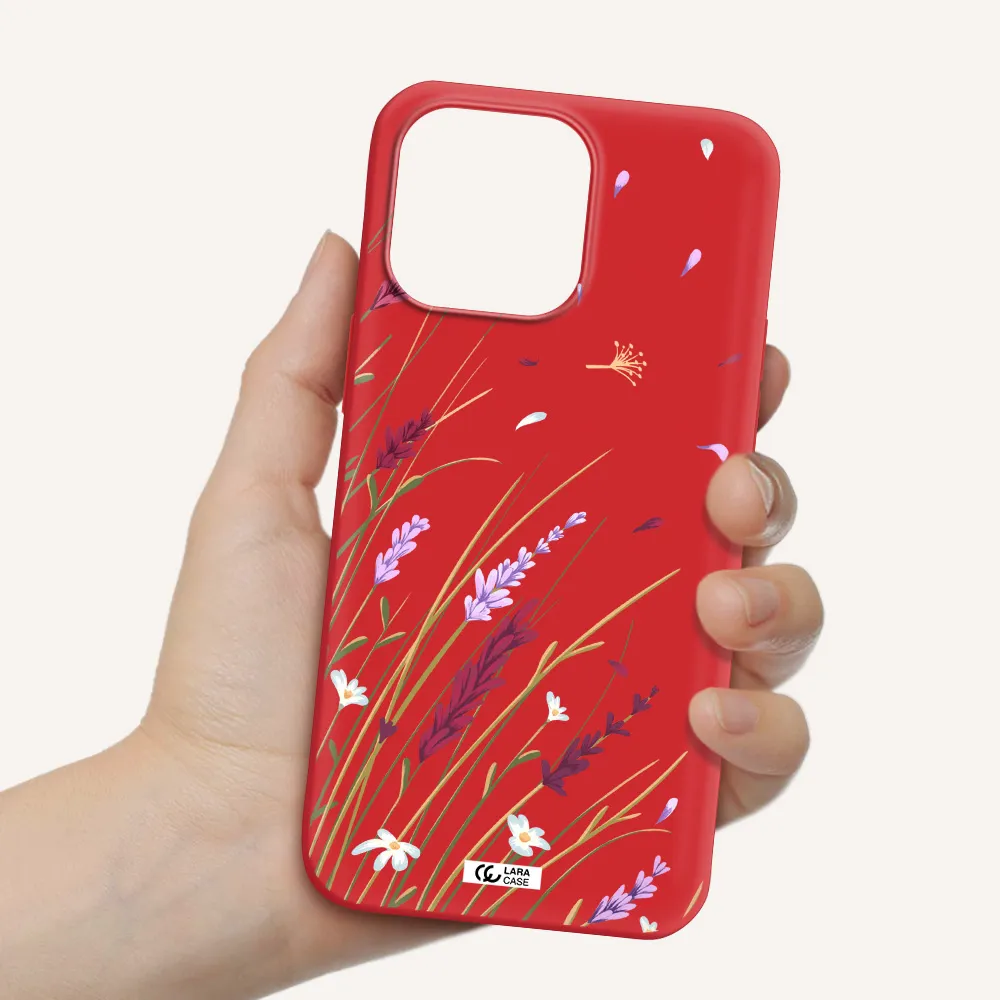 Long Grass Flower Apple iPhone 14 pro max Silicone Imperial Red Case