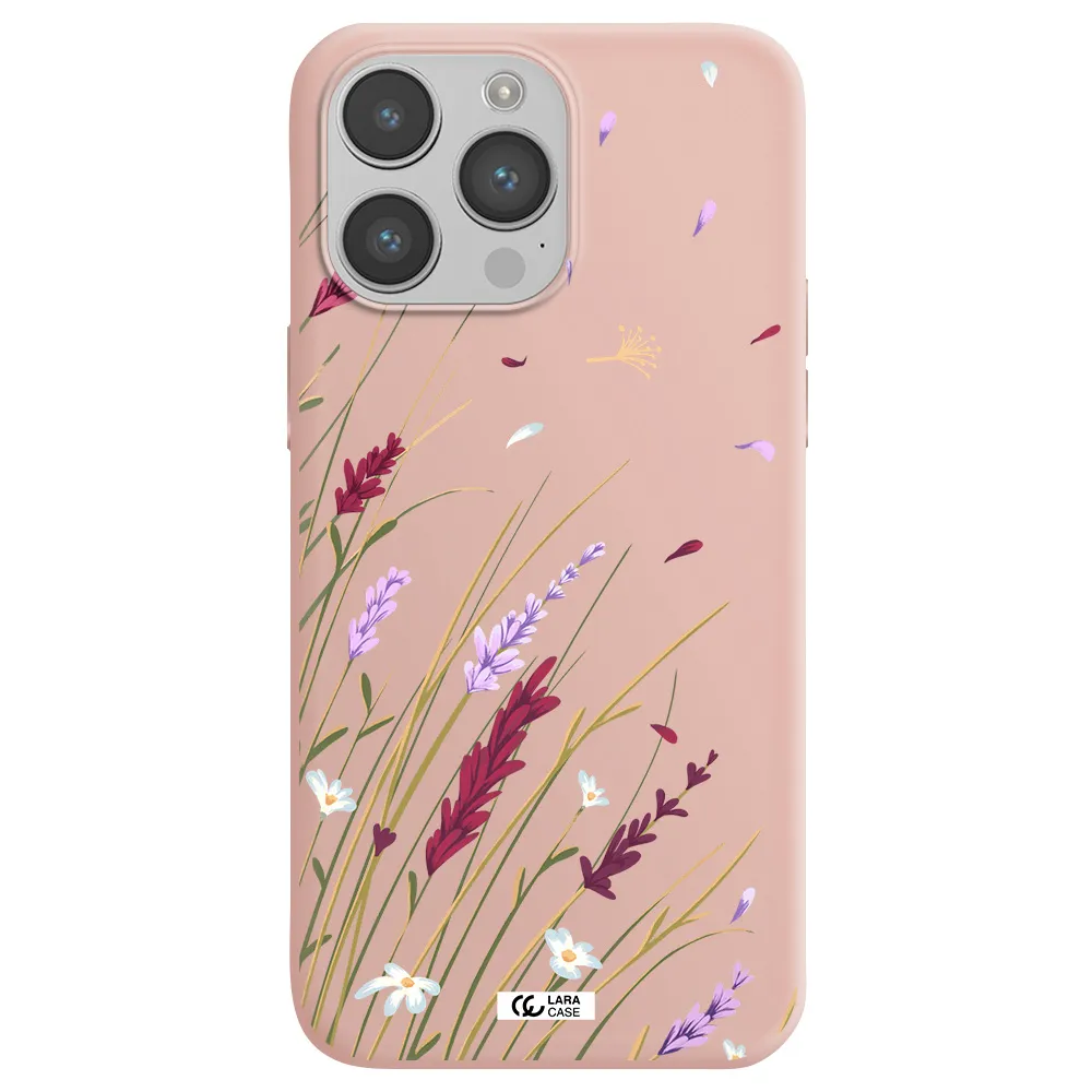 Long Grass Flower Apple iPhone 14 pro max Silicone pastel pink Case