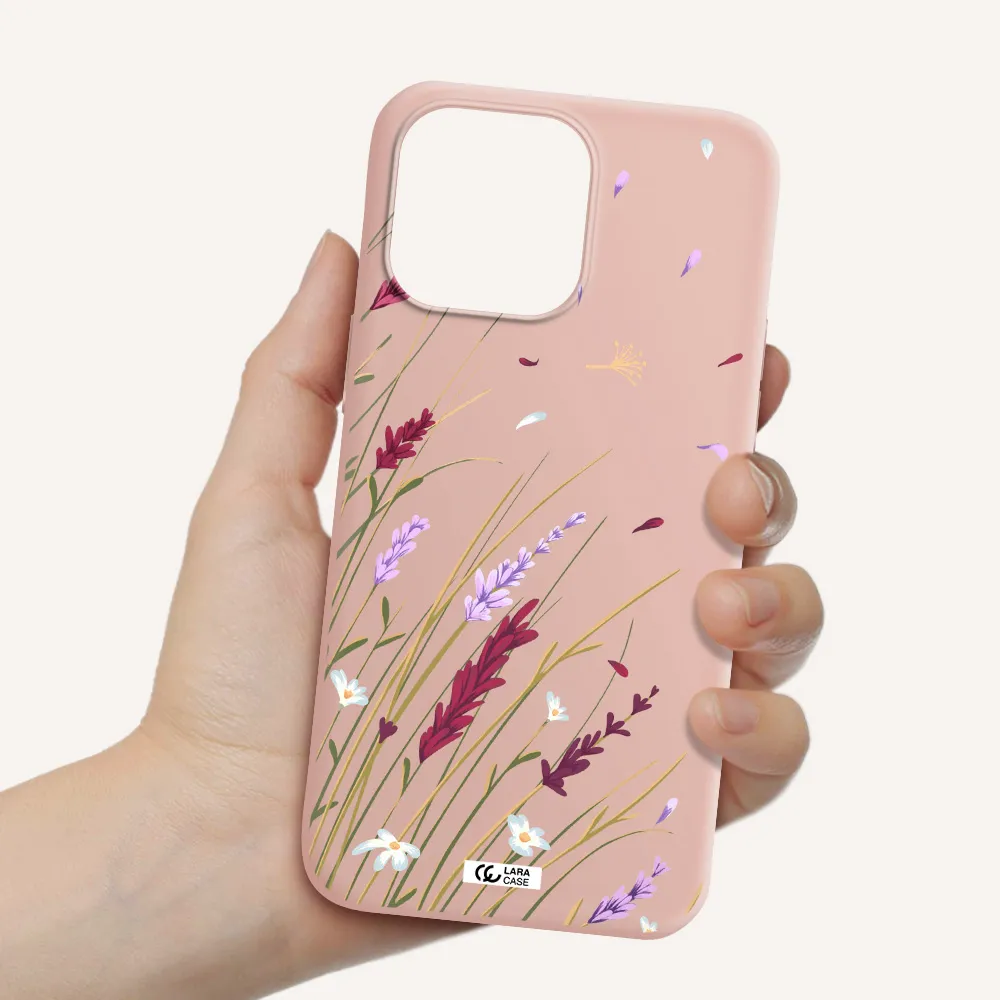 Long Grass Flower Apple iPhone 14 pro max Silicone pastel pink Case