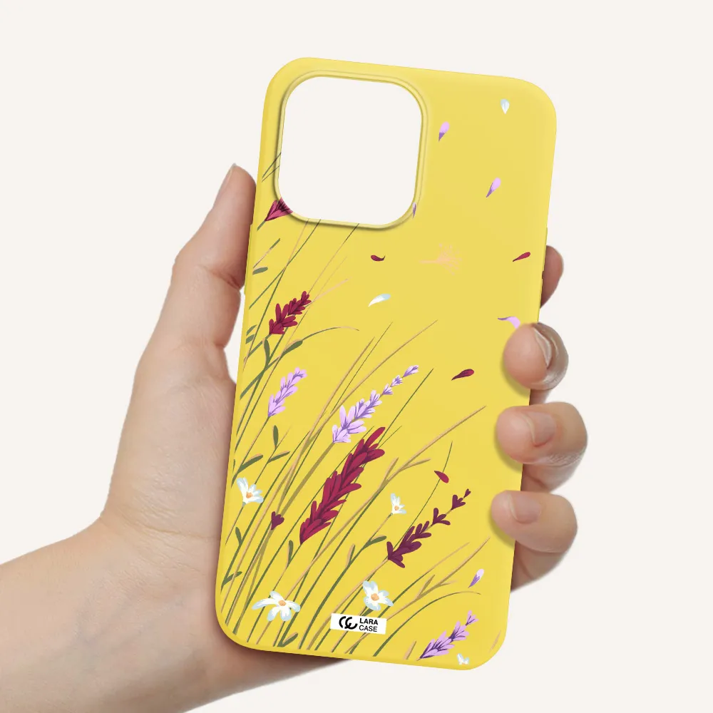 Long Grass Flower Apple iPhone 14 pro Silicone canary yellow Case