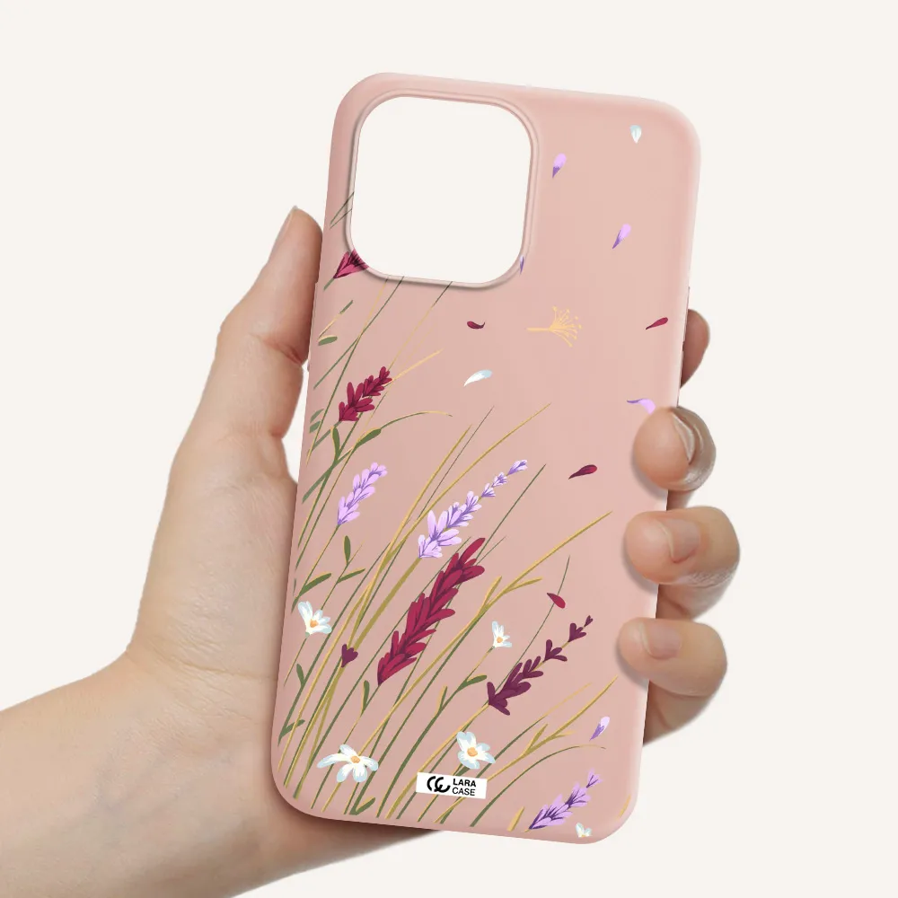 Long Grass Flower Apple iPhone 14 pro Silicone pastel pink Case