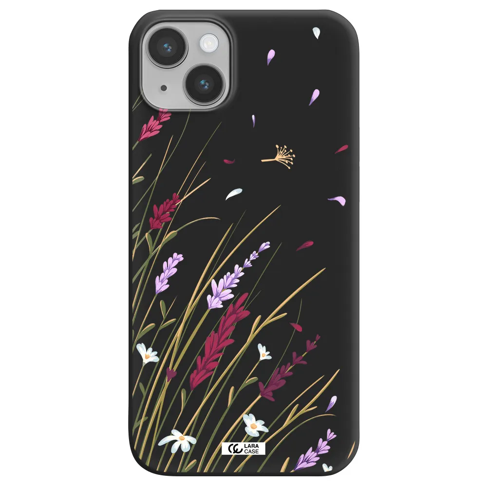 Long Grass Flower Apple iPhone 14 Silicone black Case