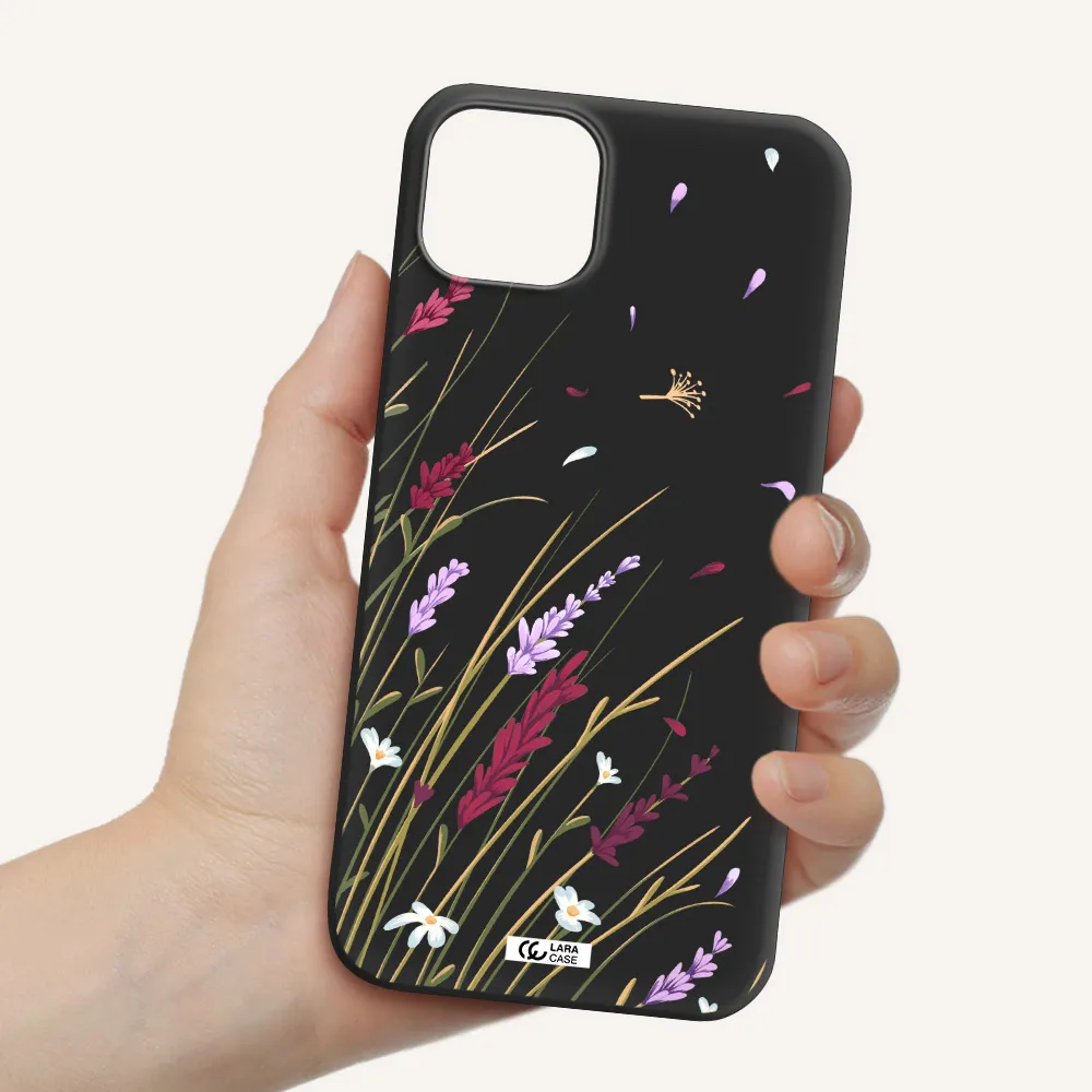Long Grass Flower Apple iPhone 14 Silicone black Case