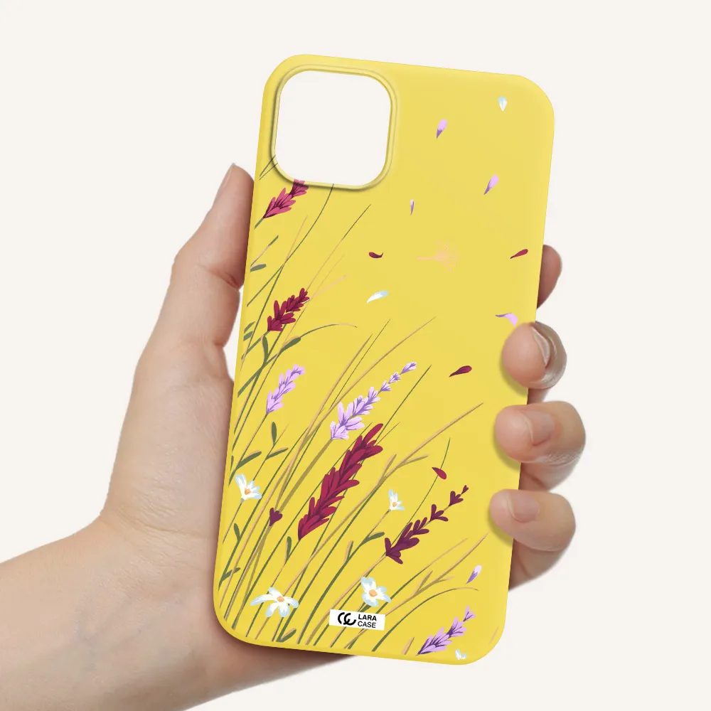 Long Grass Flower Apple iPhone 14 Silicone canary yellow Case