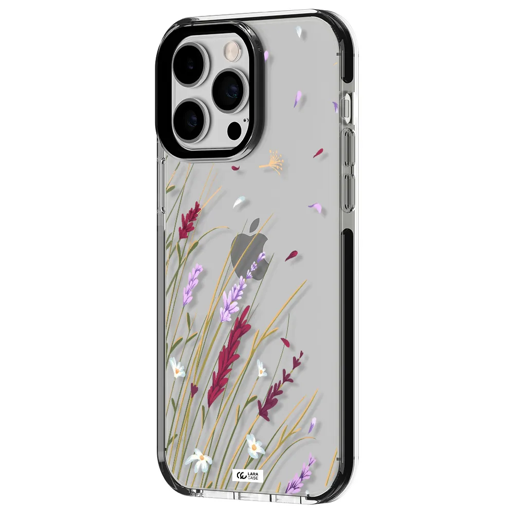 Long Grass Flower Apple iPhone 15 Pro Max impact black border Case