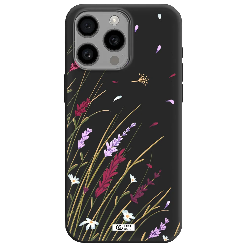 Long Grass Flower Apple Iphone 15 Pro max Silicone black Case