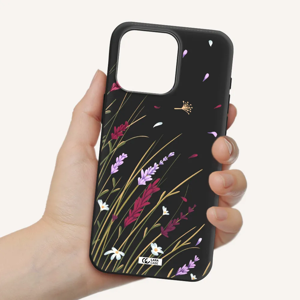 Long Grass Flower Apple Iphone 15 Pro max Silicone black Case
