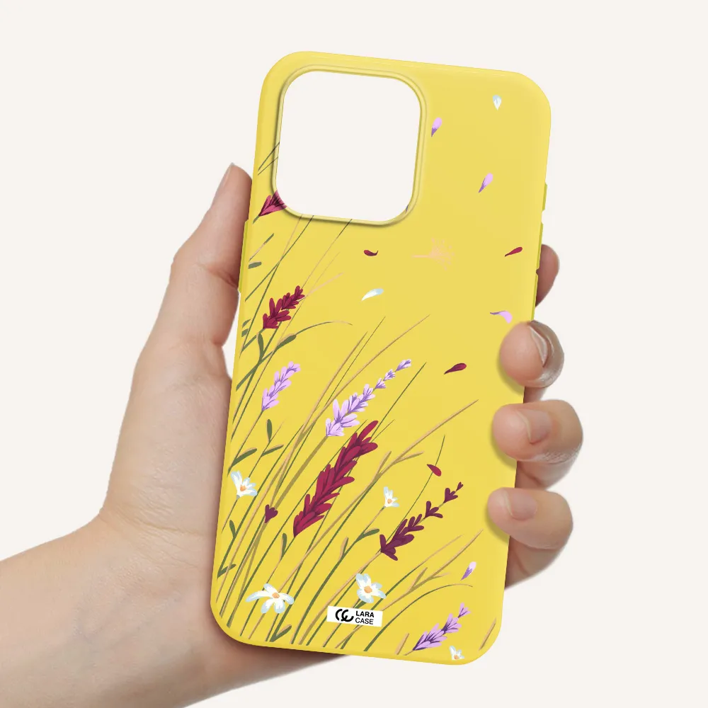 Long Grass Flower Apple Iphone 15 Pro max Silicone canary yellow Case