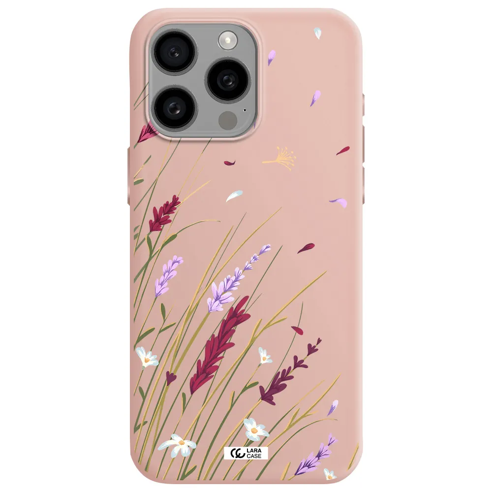 Long Grass Flower Apple Iphone 15 Pro max Silicone pastel pink Case