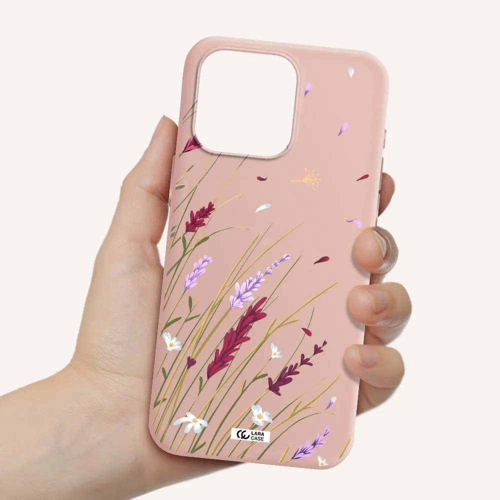 Long Grass Flower Apple Iphone 15 Pro max Silicone pastel pink Case