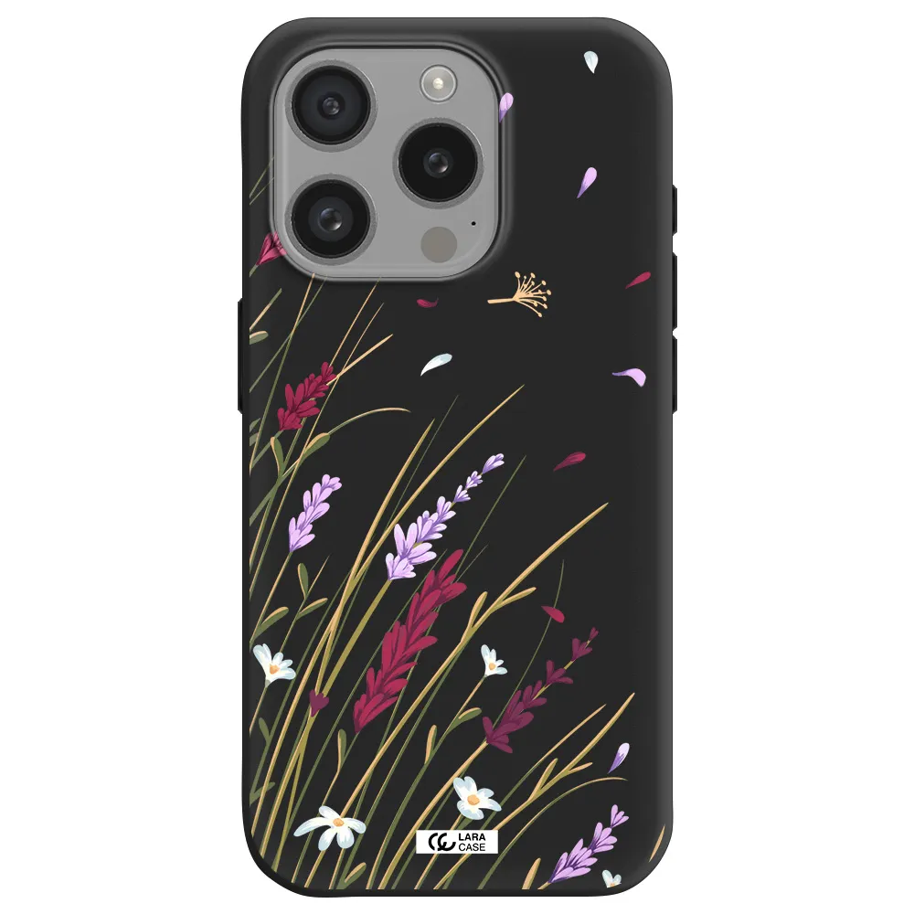 Long Grass Flower Apple Iphone 15 Pro Silicone Black Case