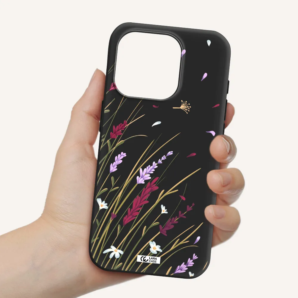Long Grass Flower Apple Iphone 15 Pro Silicone Black Case