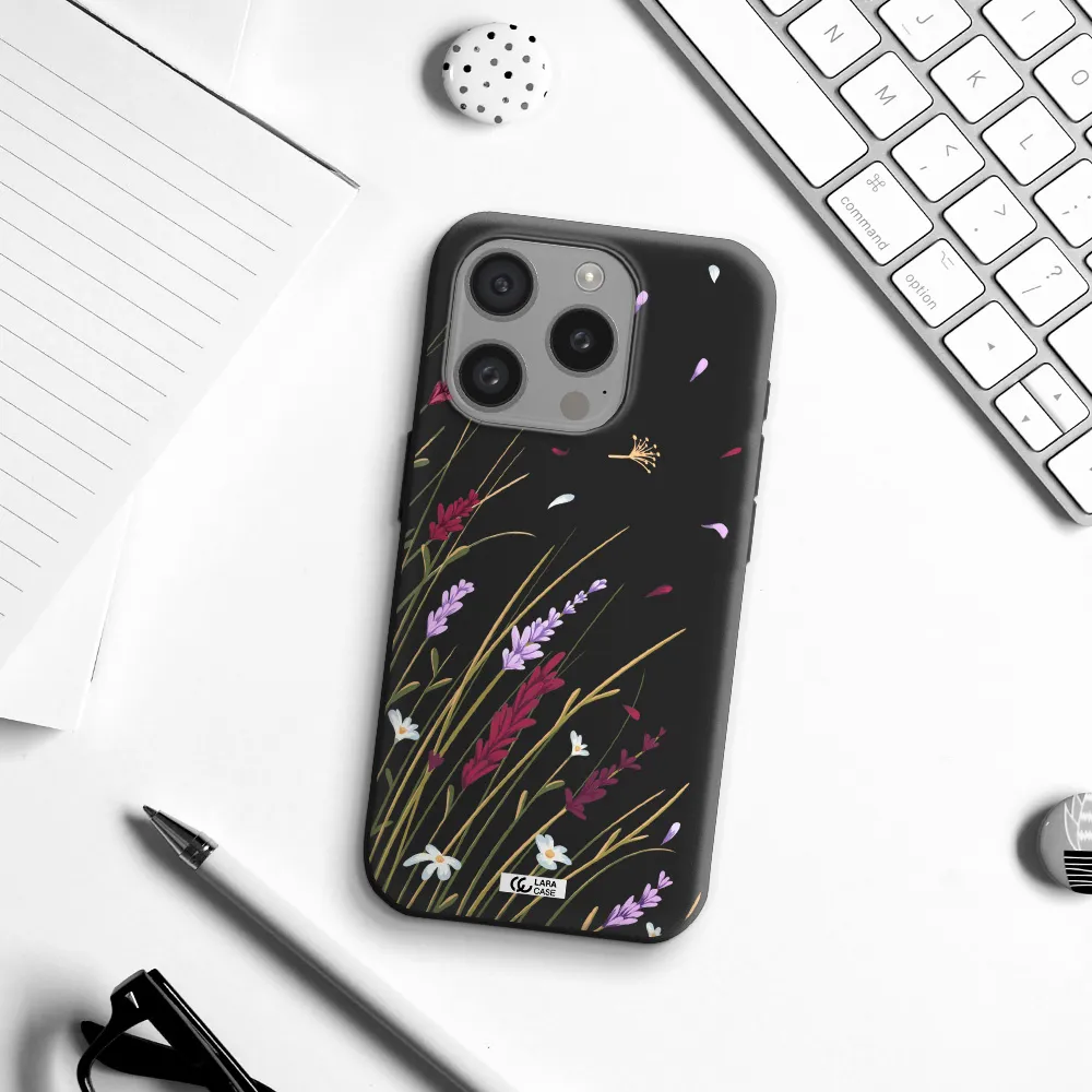 Long Grass Flower Apple Iphone 15 Pro Silicone Black Case