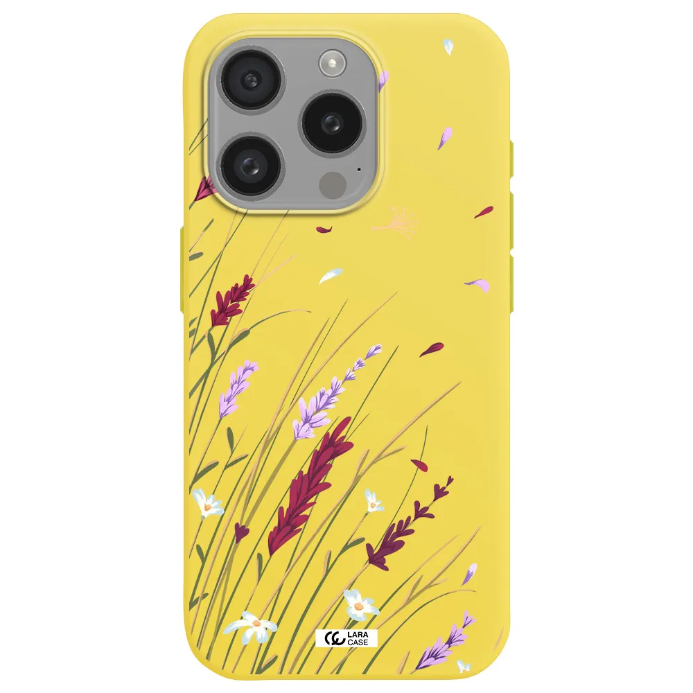 Long Grass Flower Apple Iphone 15 Pro Silicone Canary Yellow Case