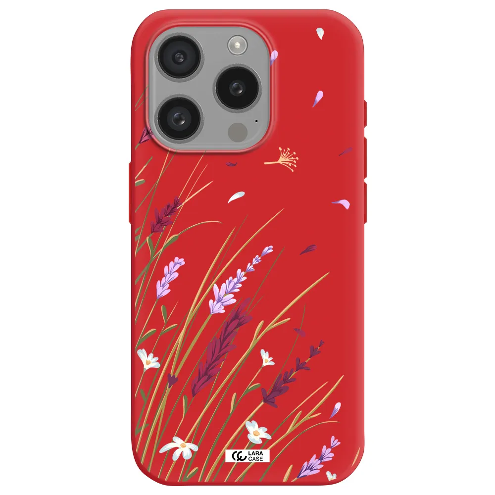 Long Grass Flower Apple Iphone 15 Pro Silicone Imperial Red Case