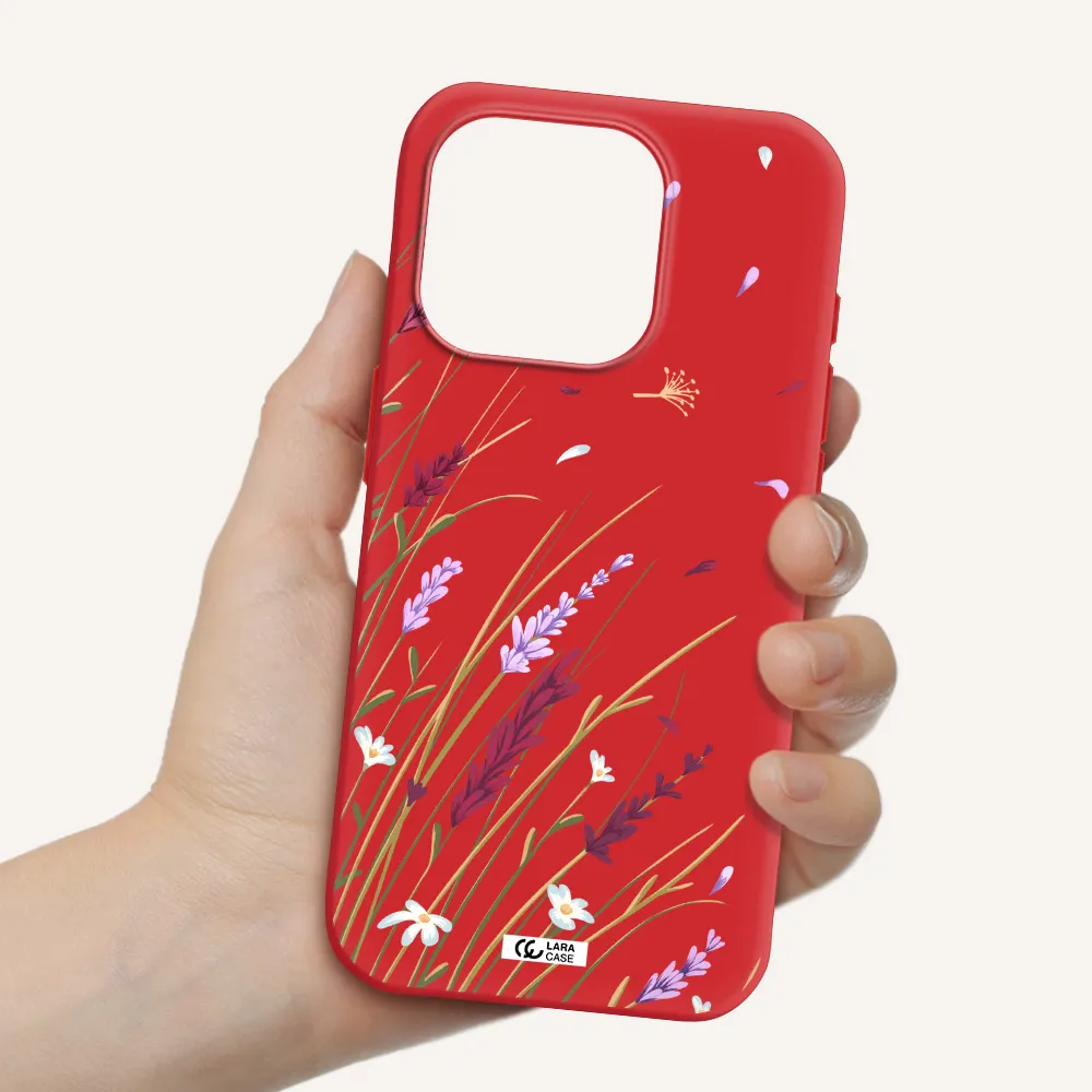 Long Grass Flower Apple Iphone 15 Pro Silicone Imperial Red Case