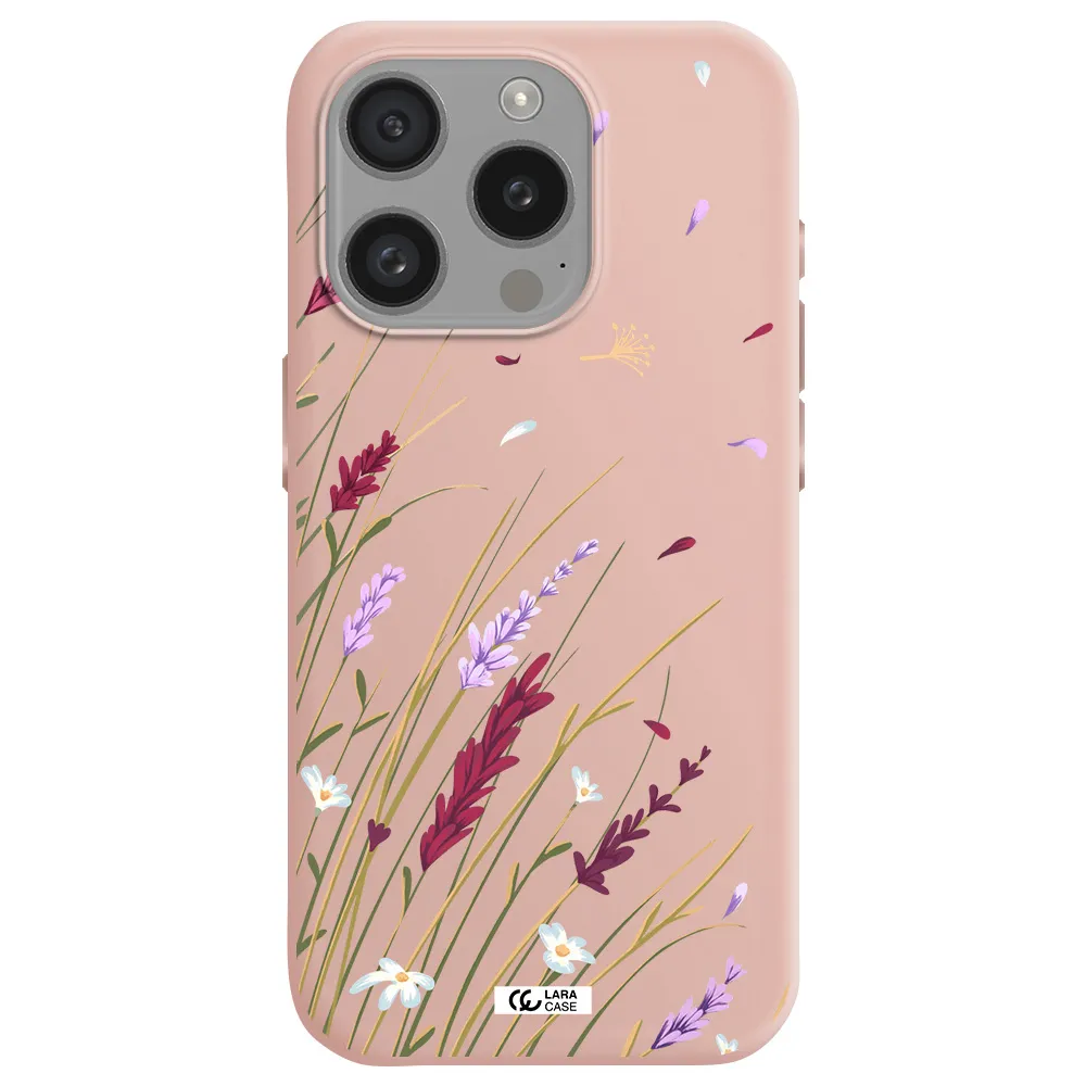 Long Grass Flower Apple Iphone 15 Pro Silicone Pastel Pink Case