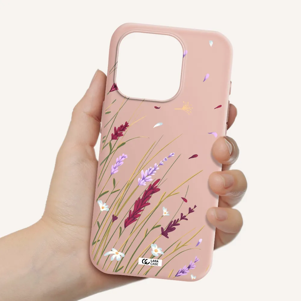 Long Grass Flower Apple Iphone 15 Pro Silicone Pastel Pink Case