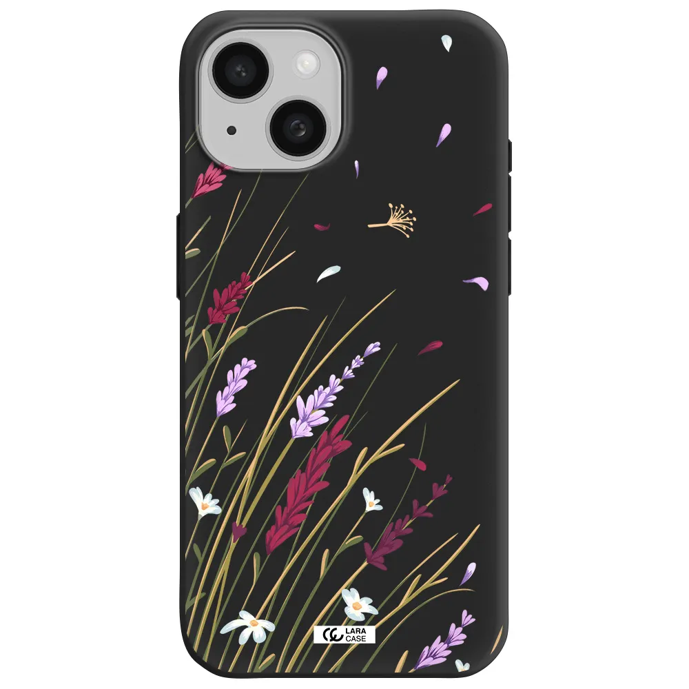 Long Grass Flower Apple iPhone 15 Silicone black Case