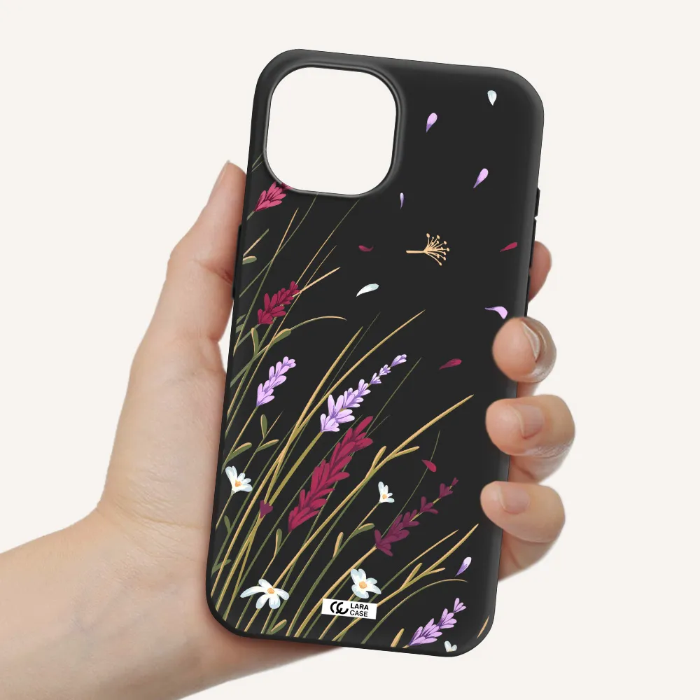 Long Grass Flower Apple iPhone 15 Silicone black Case