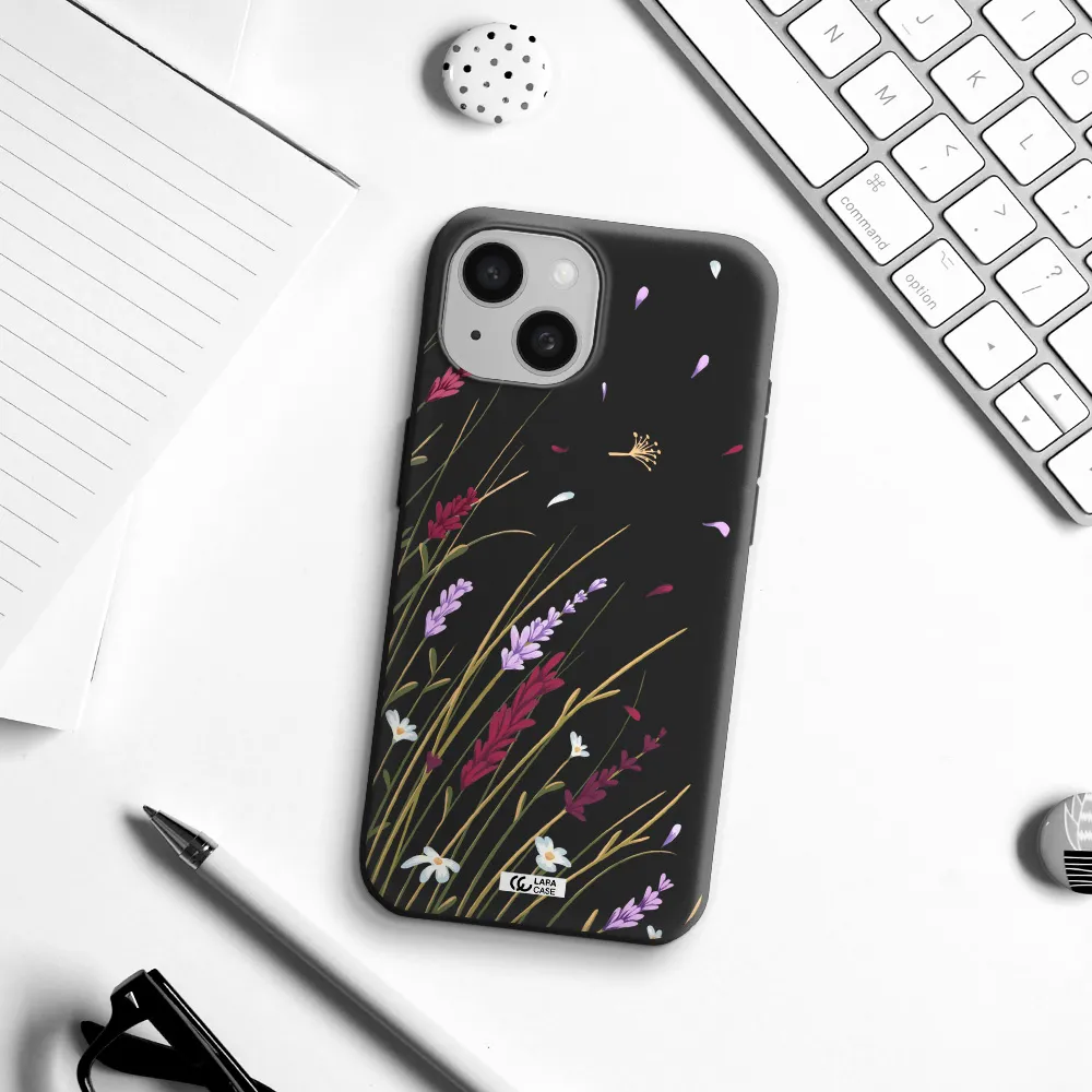 Long Grass Flower Apple iPhone 15 Silicone black Case