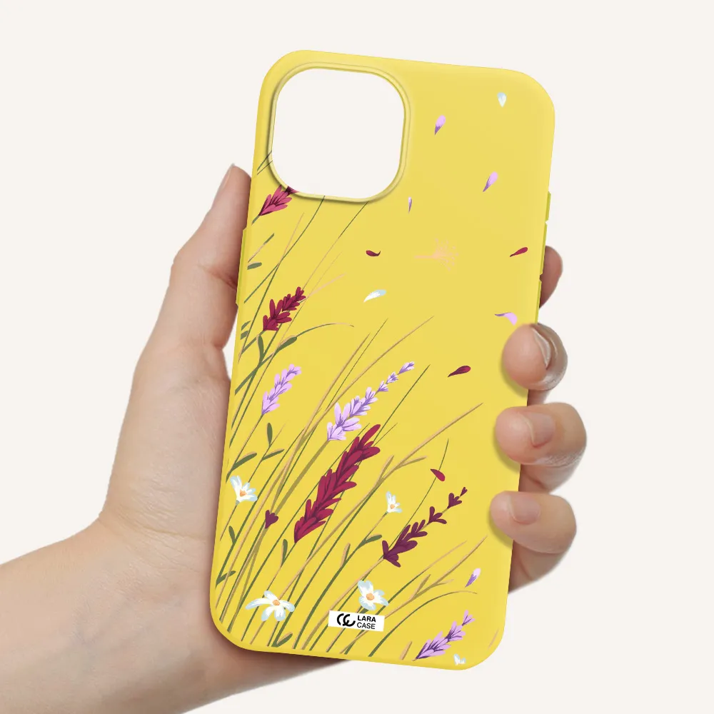 Long Grass Flower Apple iPhone 15 Silicone canary yellow Case