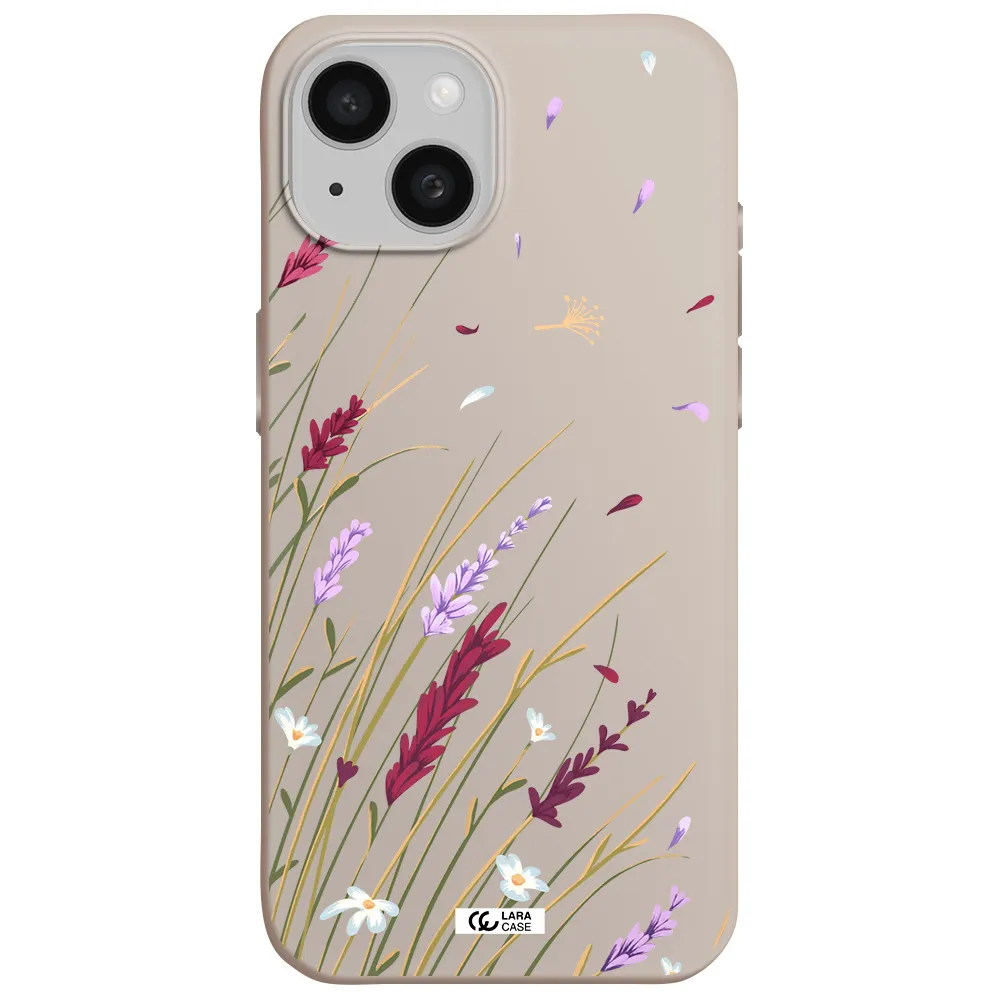 Long Grass Flower Apple iPhone 15 Silicone Stone Case