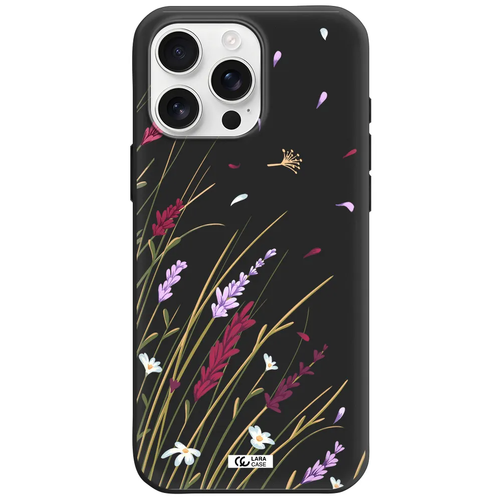 Long Grass Flower Apple Iphone 16 Pro Max Silicone Black Case