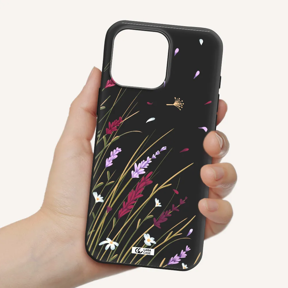 Long Grass Flower Apple Iphone 16 Pro Max Silicone Black Case