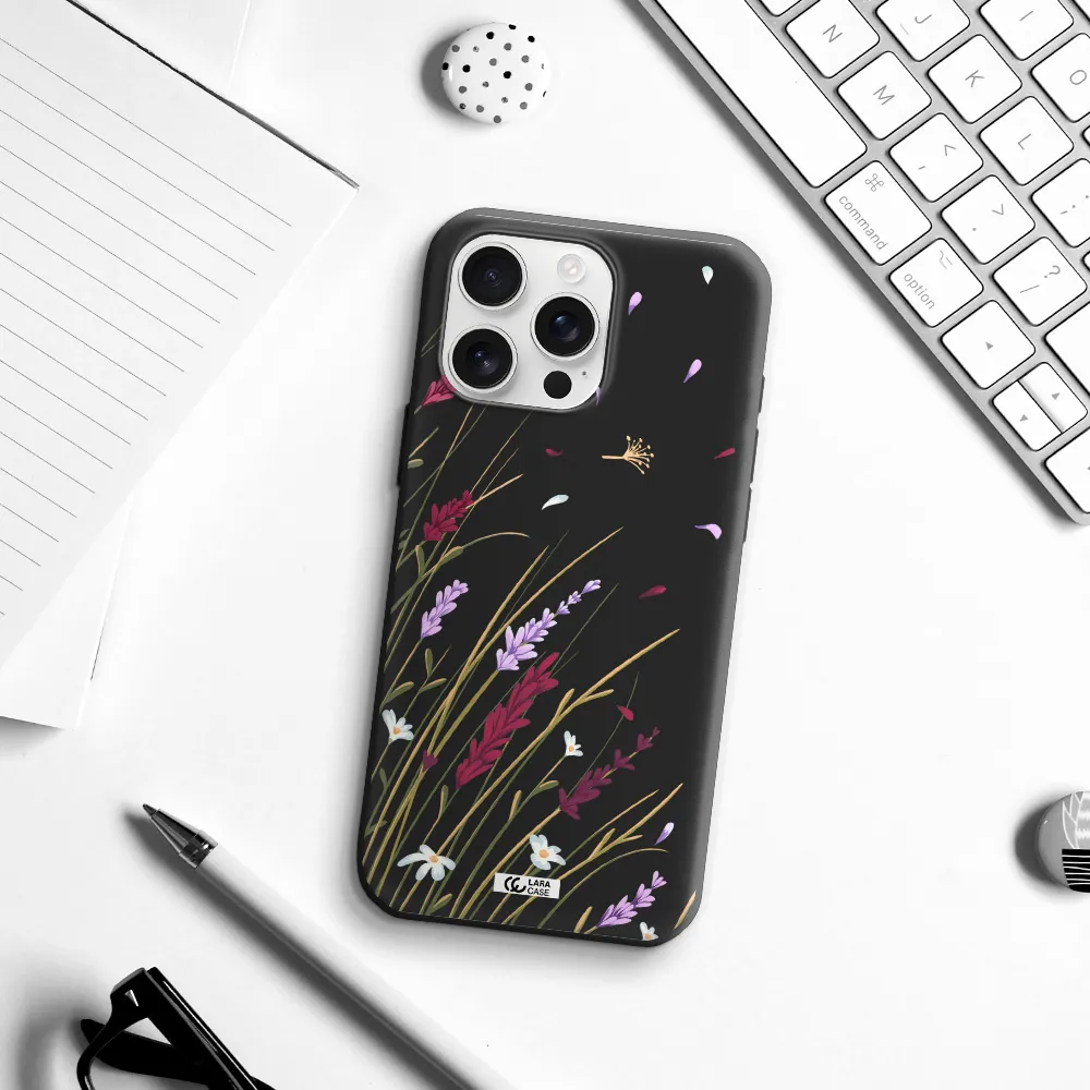 Long Grass Flower Apple Iphone 16 Pro Max Silicone Black Case