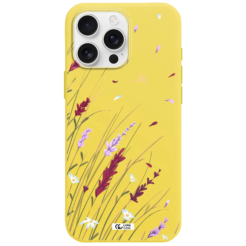 Long Grass Flower Apple Iphone 16 Pro Max Silicone Canary Yellow Case
