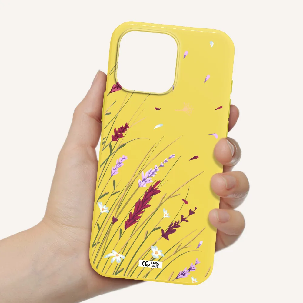 Long Grass Flower Apple Iphone 16 Pro Max Silicone Canary Yellow Case