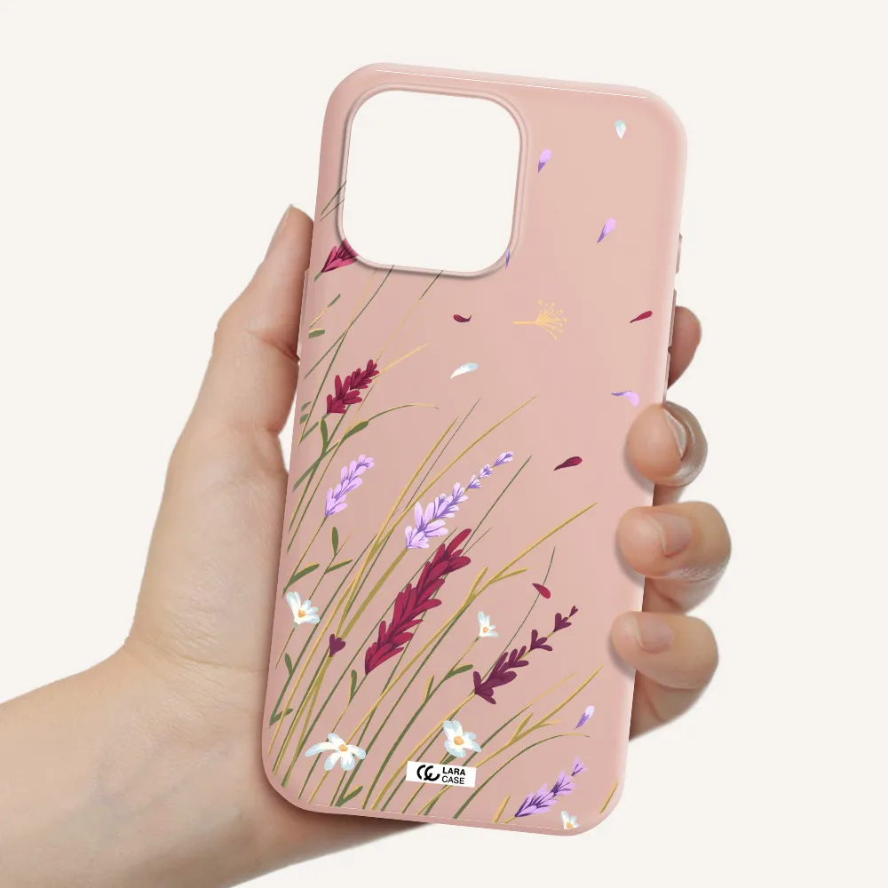 Long Grass Flower Apple Iphone 16 Pro Max Silicone Pastel Pink Case
