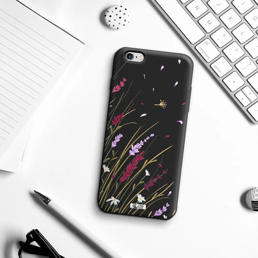 Long Grass Flower Apple iPhone 6 plus Silicone black Case