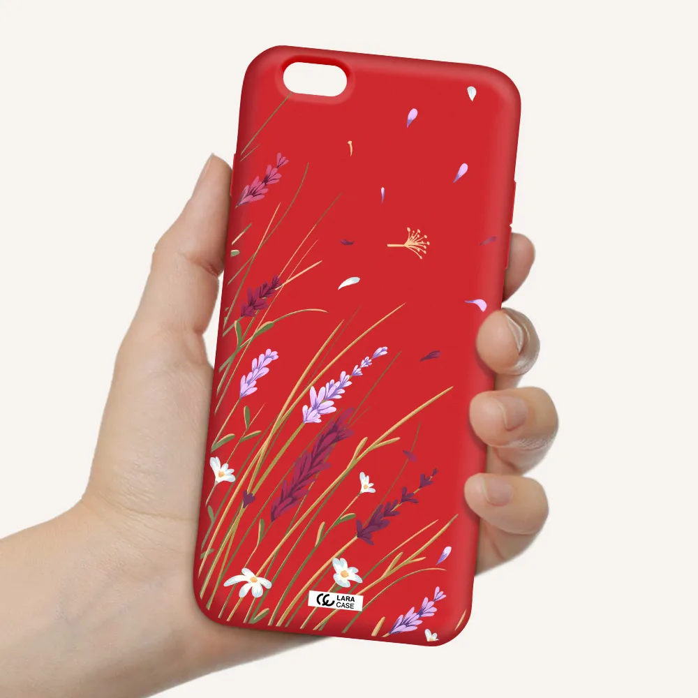 Long Grass Flower Apple iPhone 6 plus Silicone Imperial Red Case