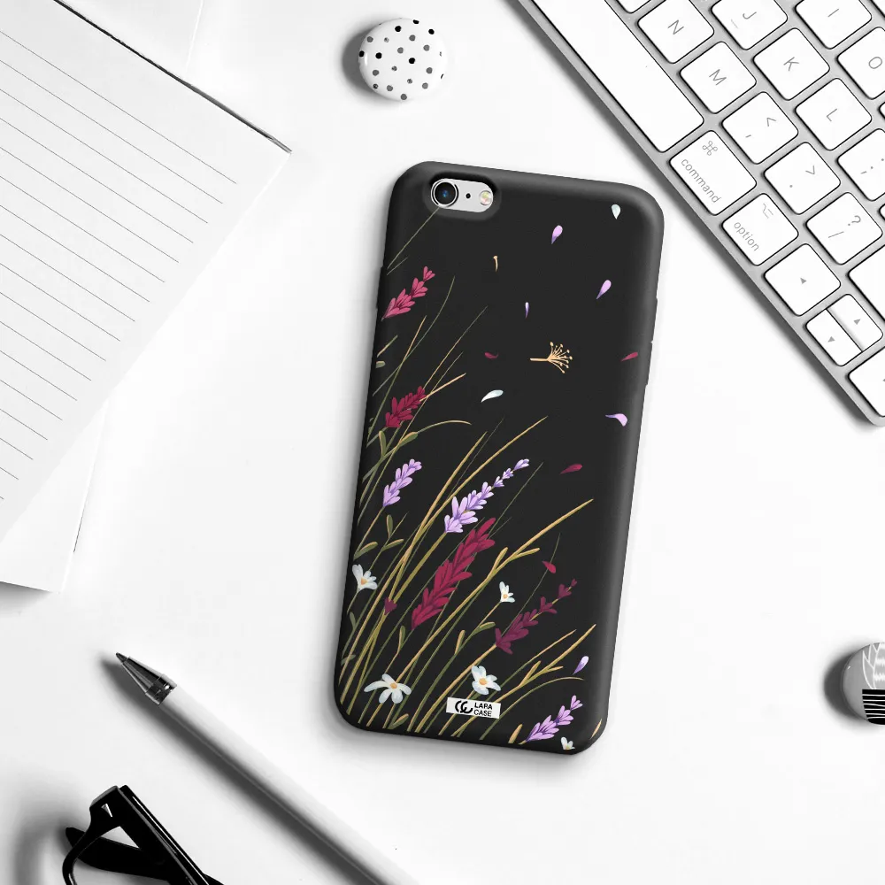 Long Grass Flower Apple iPhone 6 s plus Silicone black Case