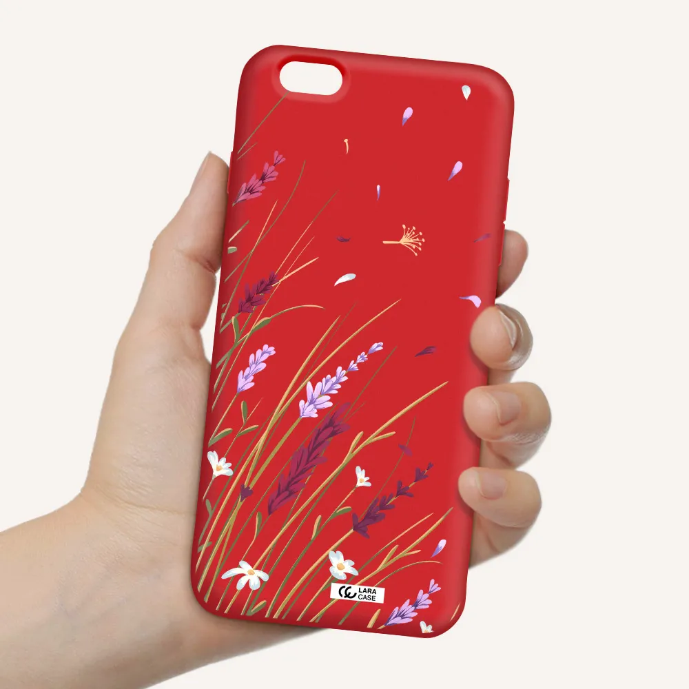 Long Grass Flower Apple iPhone 6 s plus Silicone Imperial Red Case