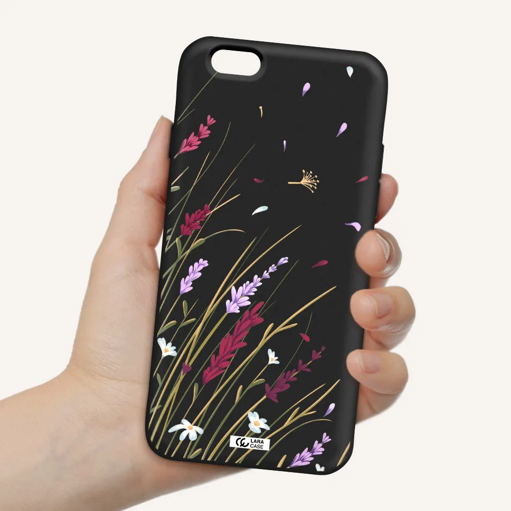 Long Grass Flower Apple iPhone 6 Silicone black Case