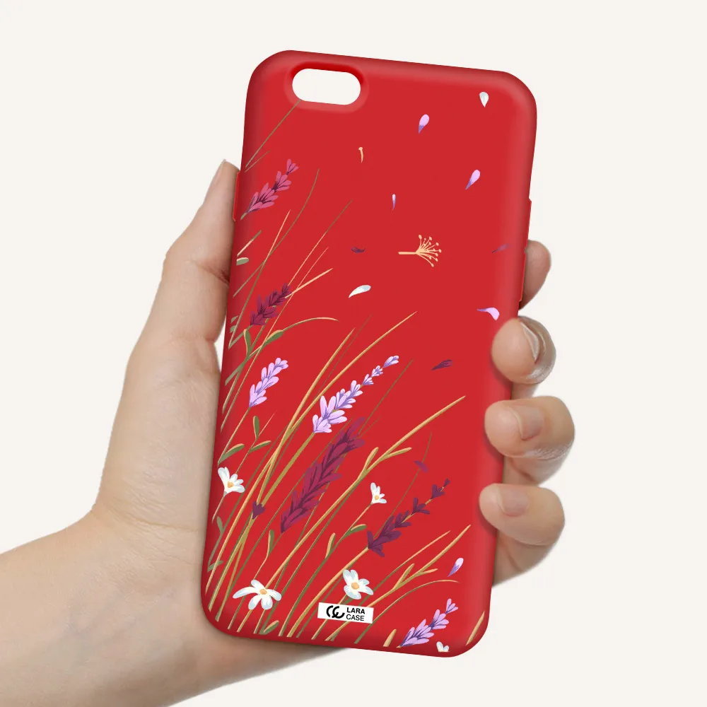 Long Grass Flower Apple iPhone 6 Silicone Imperial Red Case