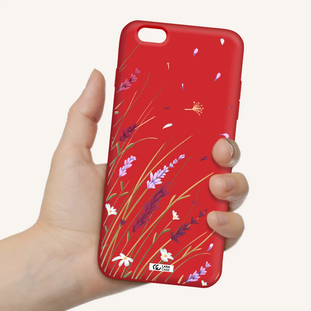 Long Grass Flower Apple iPhone 6S Silicone Imperial Red Case