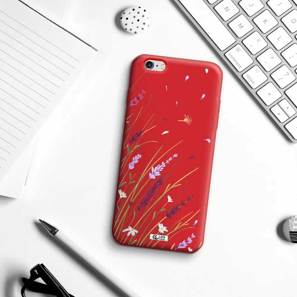 Long Grass Flower Apple iPhone 6S Silicone Imperial Red Case