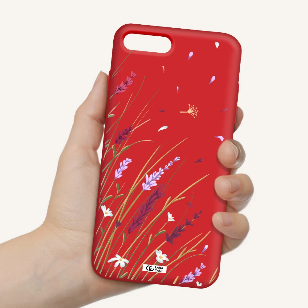Long Grass Flower Apple iPhone 7 plus Silicone Imperial Red Case