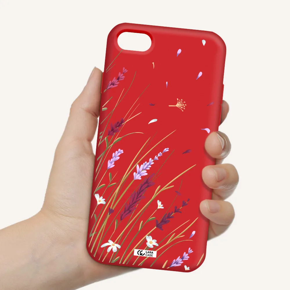Long Grass Flower Apple iPhone 7 Silicone Imperial Red Case
