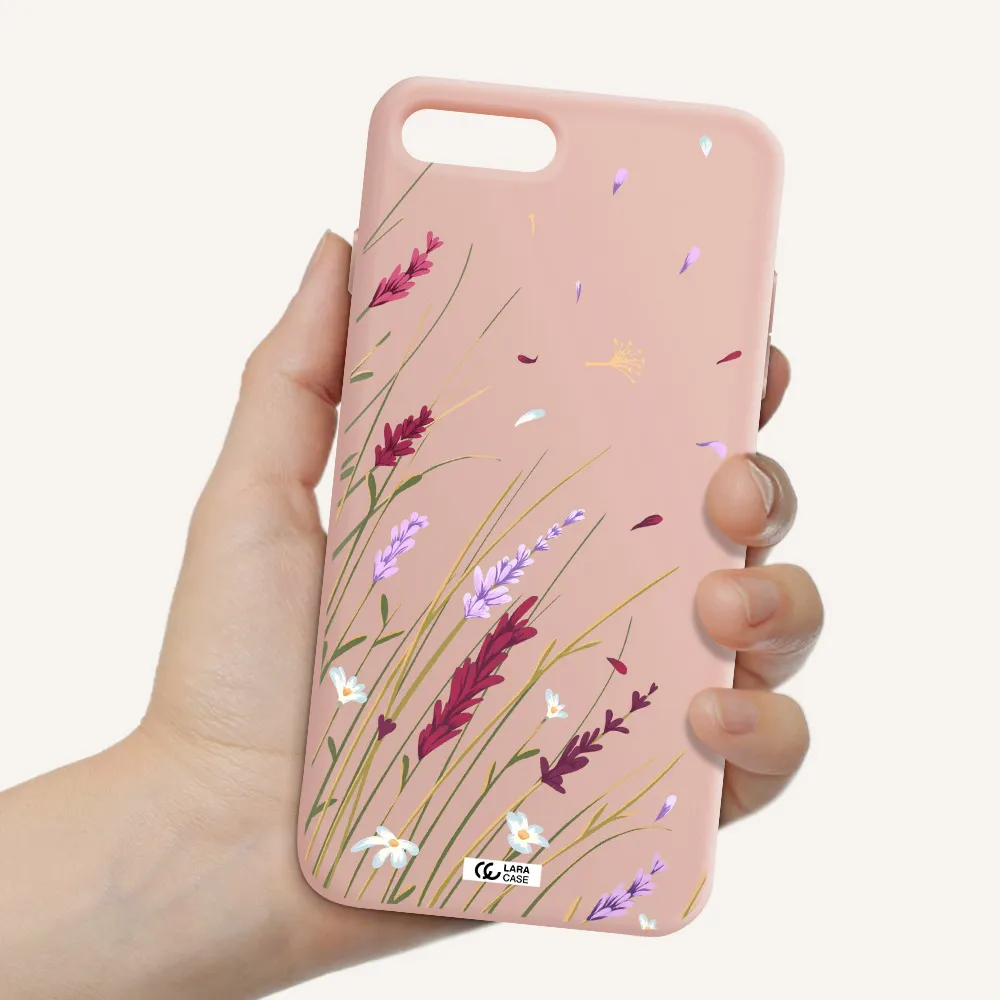 Long Grass Flower Apple iPhone 8 plus Silicone pastel pink Case