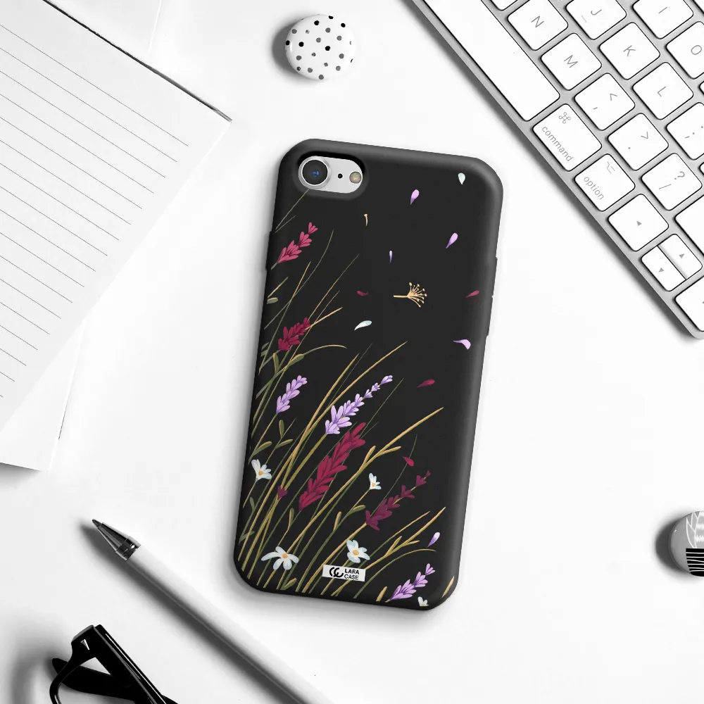 Long Grass Flower Apple iPhone 8 Silicone black Case